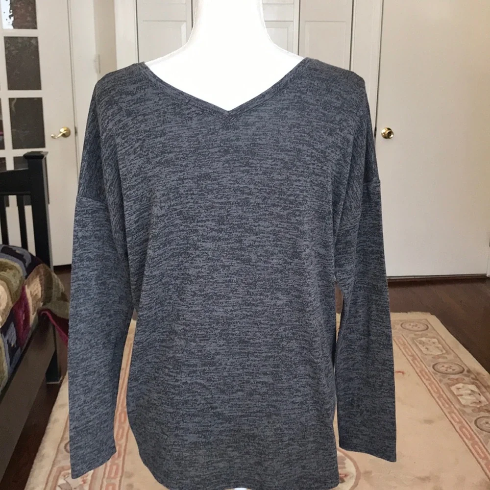 Splendid V-neck long sleeve gray mélange oversized t-shirt sweater